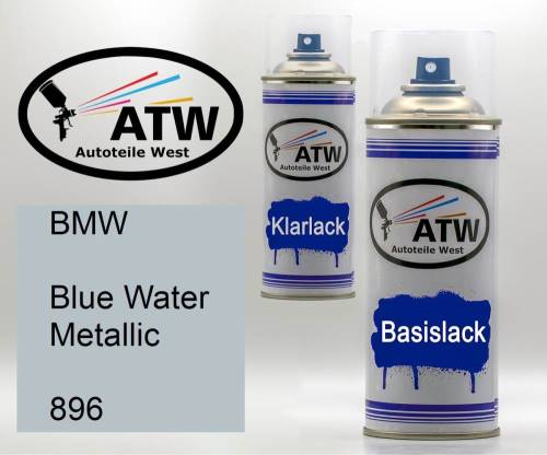 BMW, Blue Water Metallic, 896: 400ml Sprühdose + 400ml Klarlack - Set, von ATW Autoteile West.